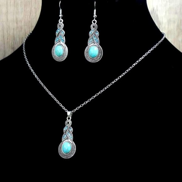 3pcs Turquoise drop bohemian earrings & necklace - Picture 1 of 4
